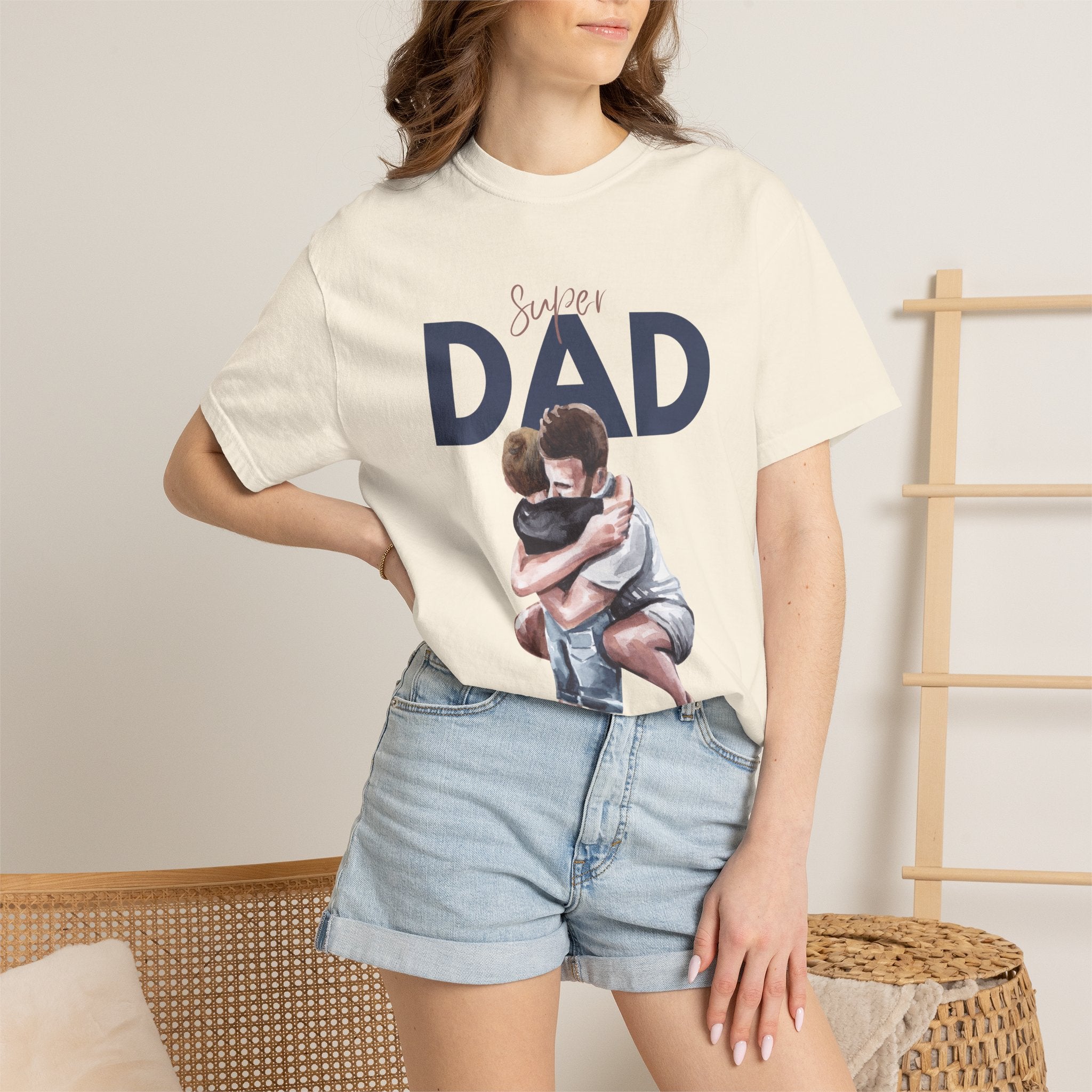 Father & Son Hug T-Shirt — Super Dad Graphic Tee for Father's Day
