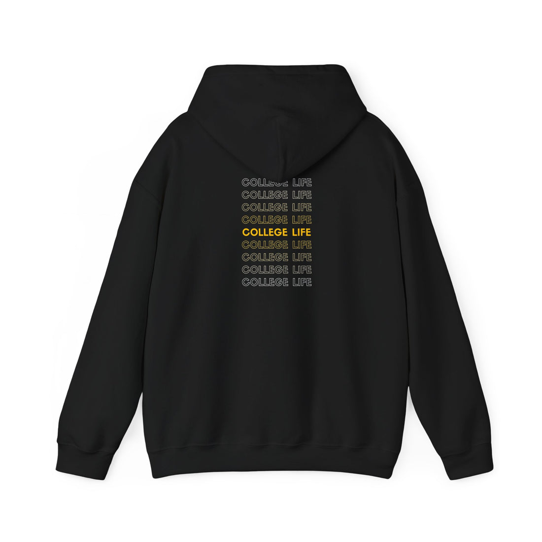 College Life Hoodie – Repeated Text Graphic Pullover
