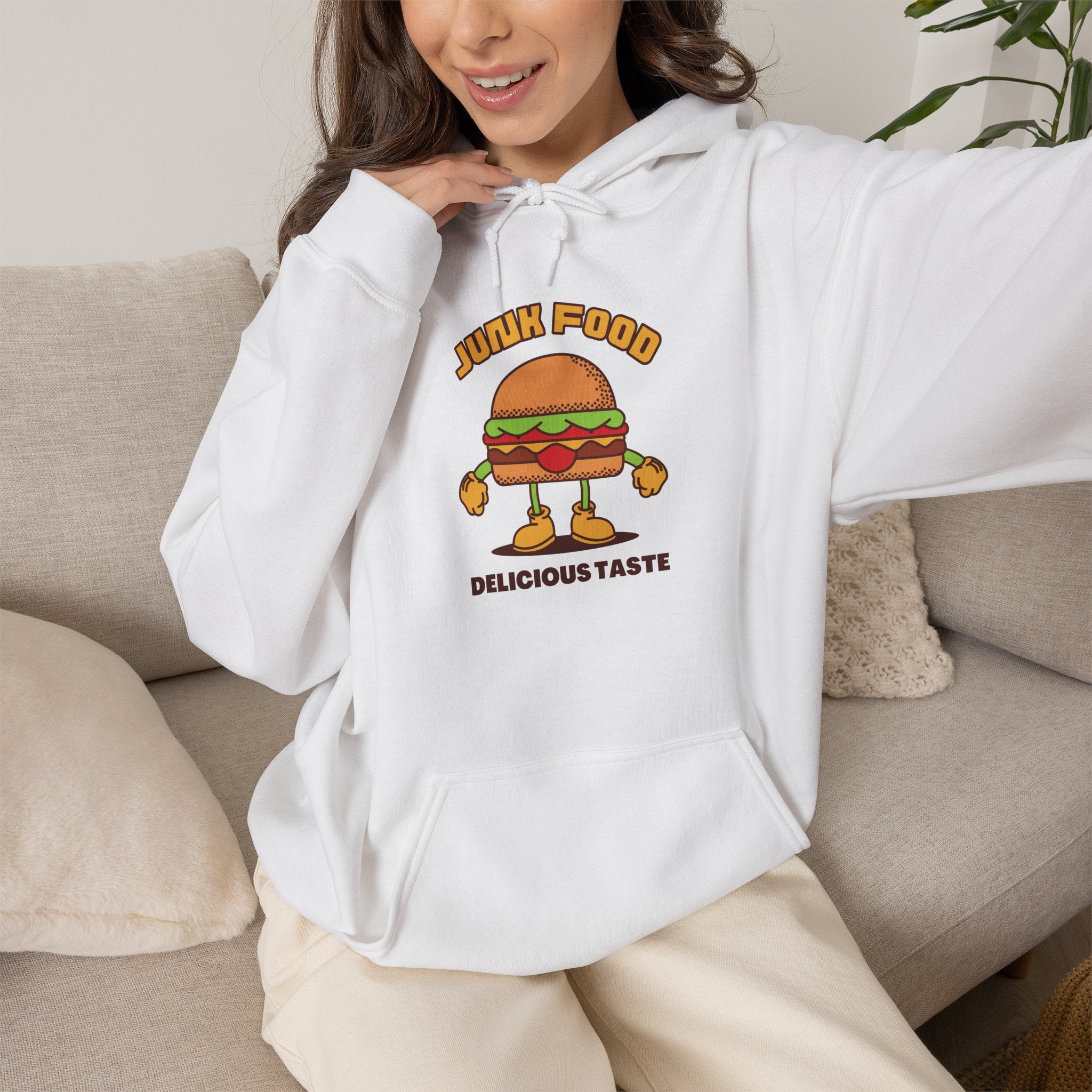 Burger Cartoon Hoodie - "Junk Food Delicious Taste" Funny Food Lover Pullover