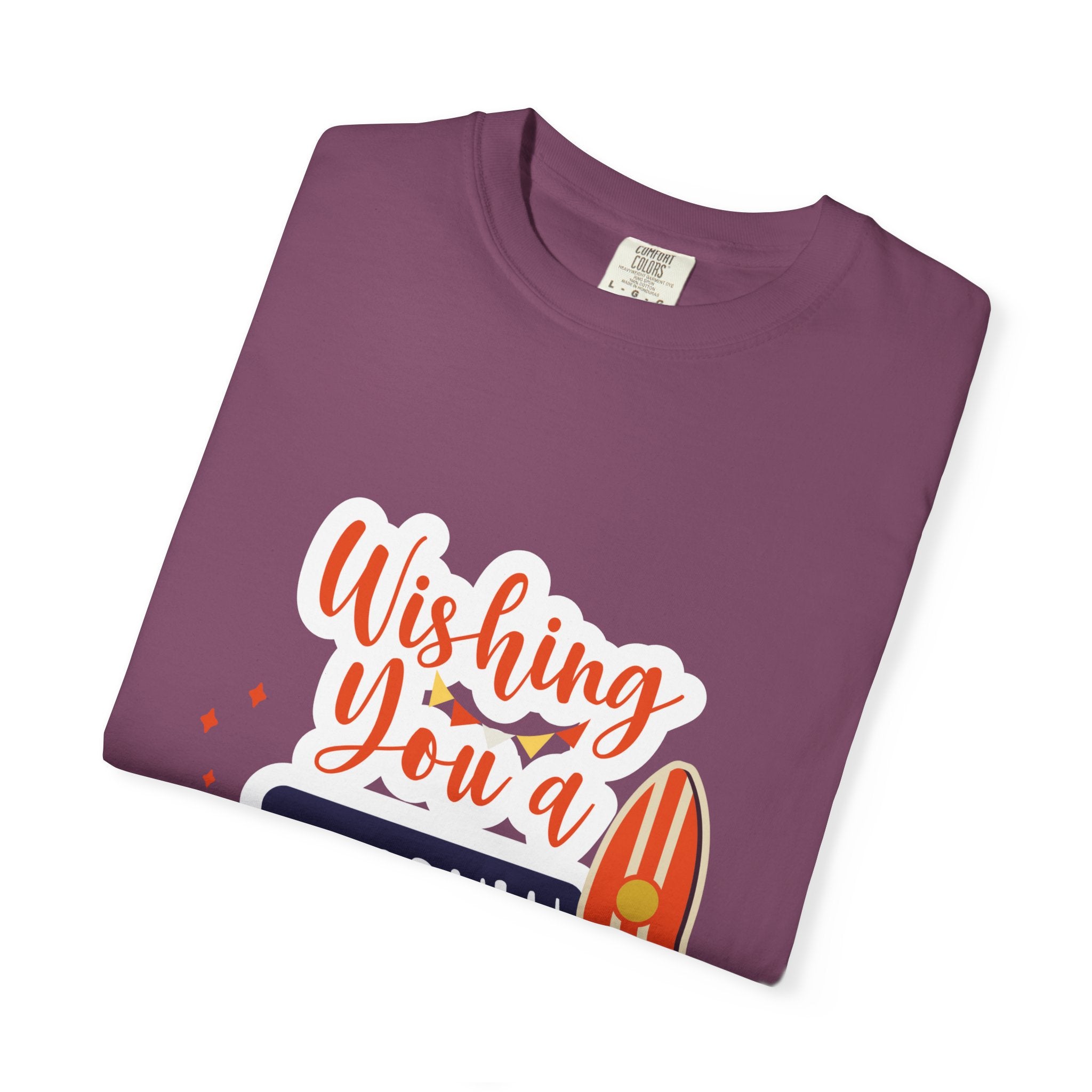 Holiday Surfboard T‑Shirt — "Wishing You a Sparkly Holiday" Beachy Christmas Tee