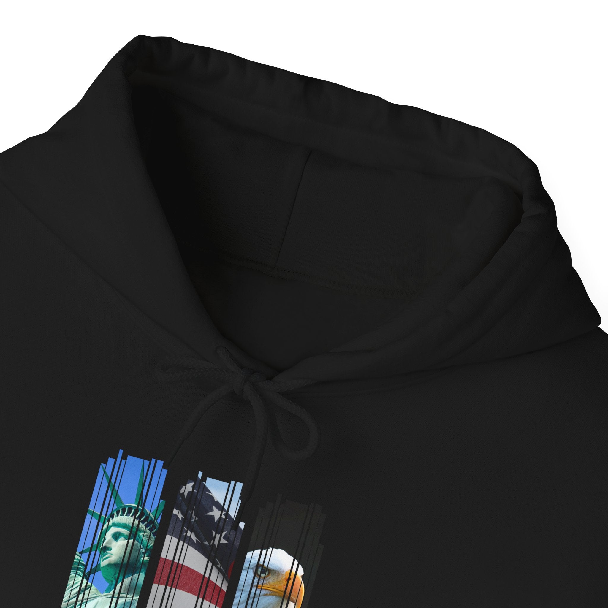 Patriotic America Hoodie – Eagle, Flag & Statue of Liberty Graphic Sweatshirt