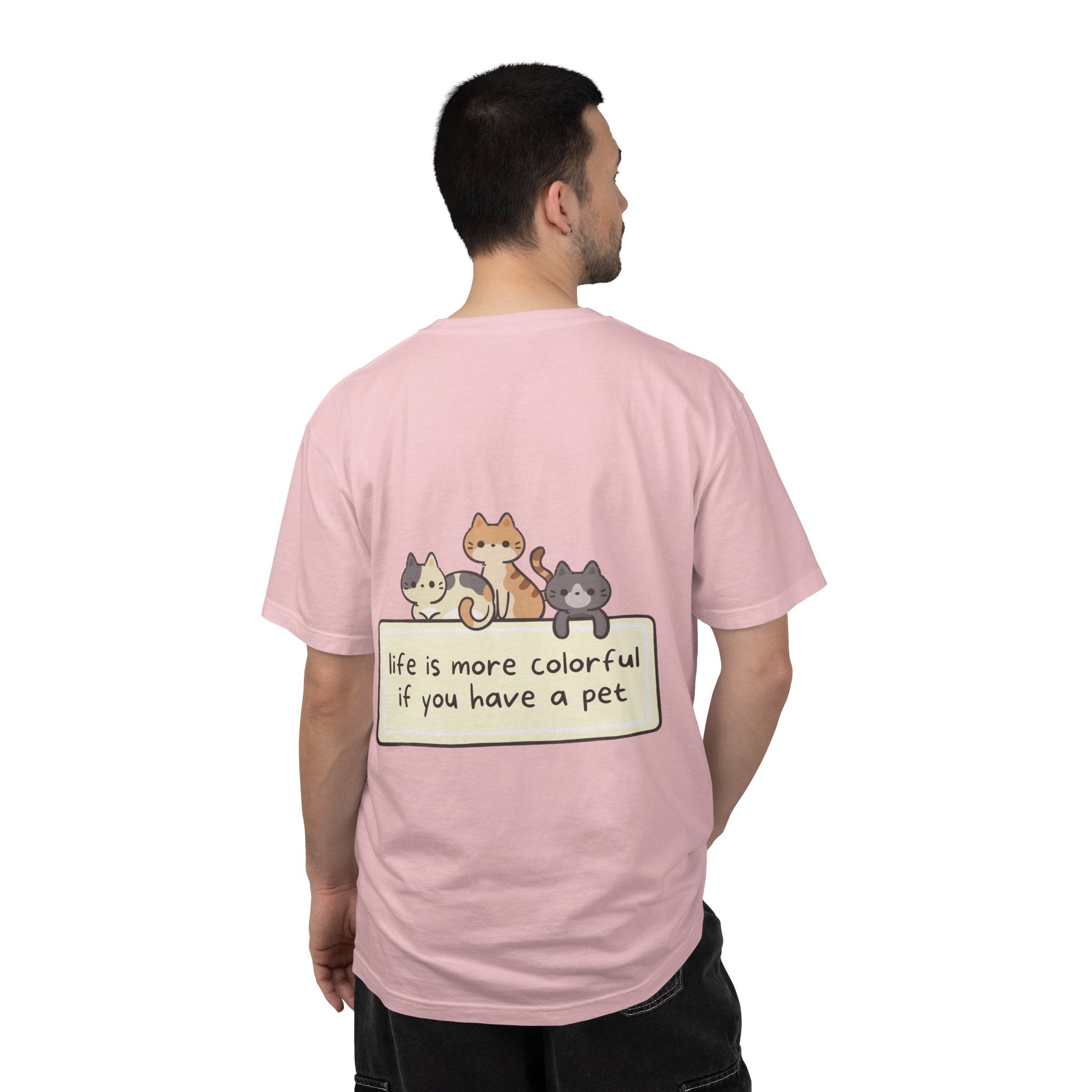 Pet Lover T-Shirt — "Life is More Colorful if You Have a Pet" Cute Cat Illustration
