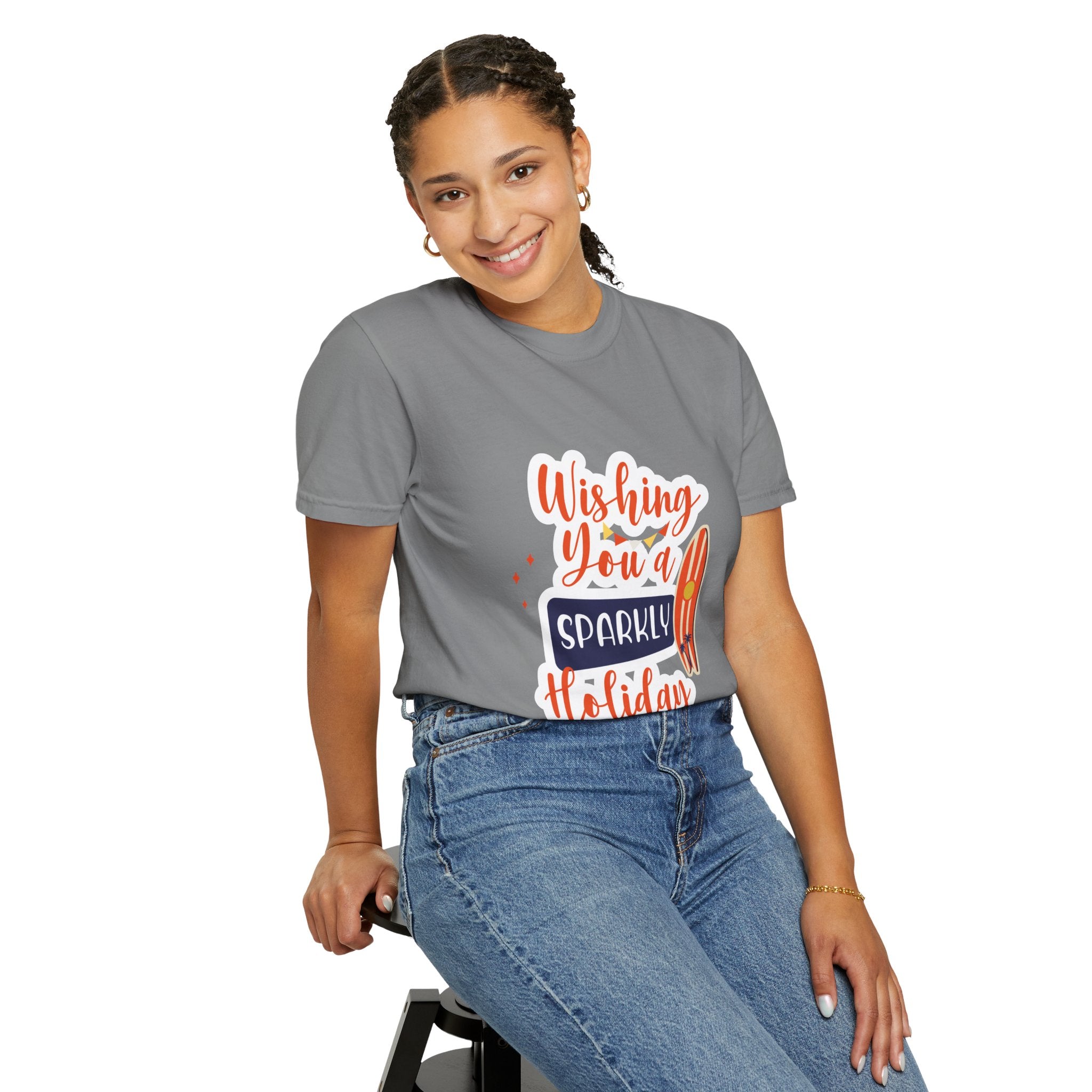 Holiday Surfboard T‑Shirt — "Wishing You a Sparkly Holiday" Beachy Christmas Tee