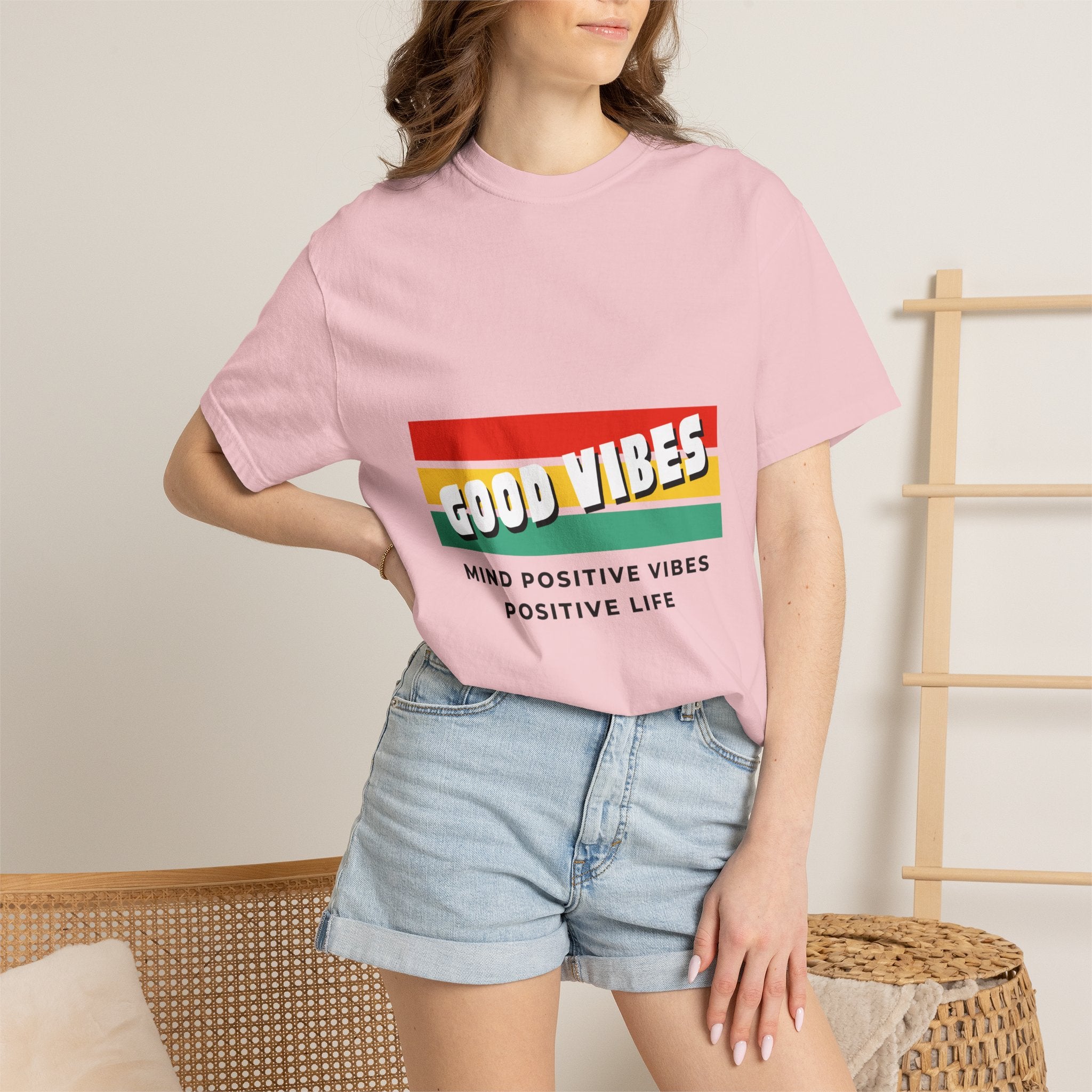 Good Vibes T-Shirt — Retro Stripes “Mind Positive Vibes, Positive Life”