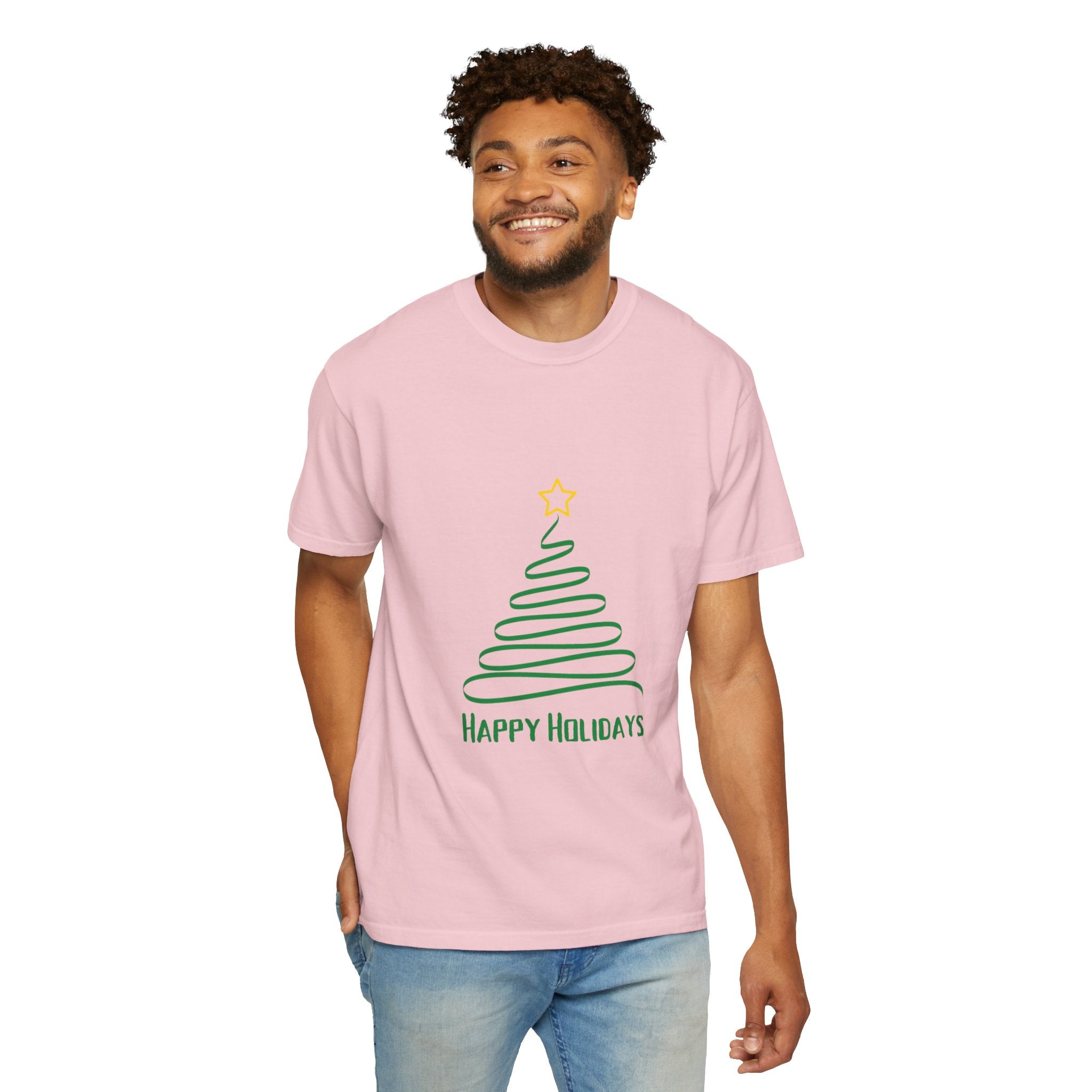 Holiday Spiral Christmas Tree T-Shirt — "Happy Holidays" Minimalist Graphic