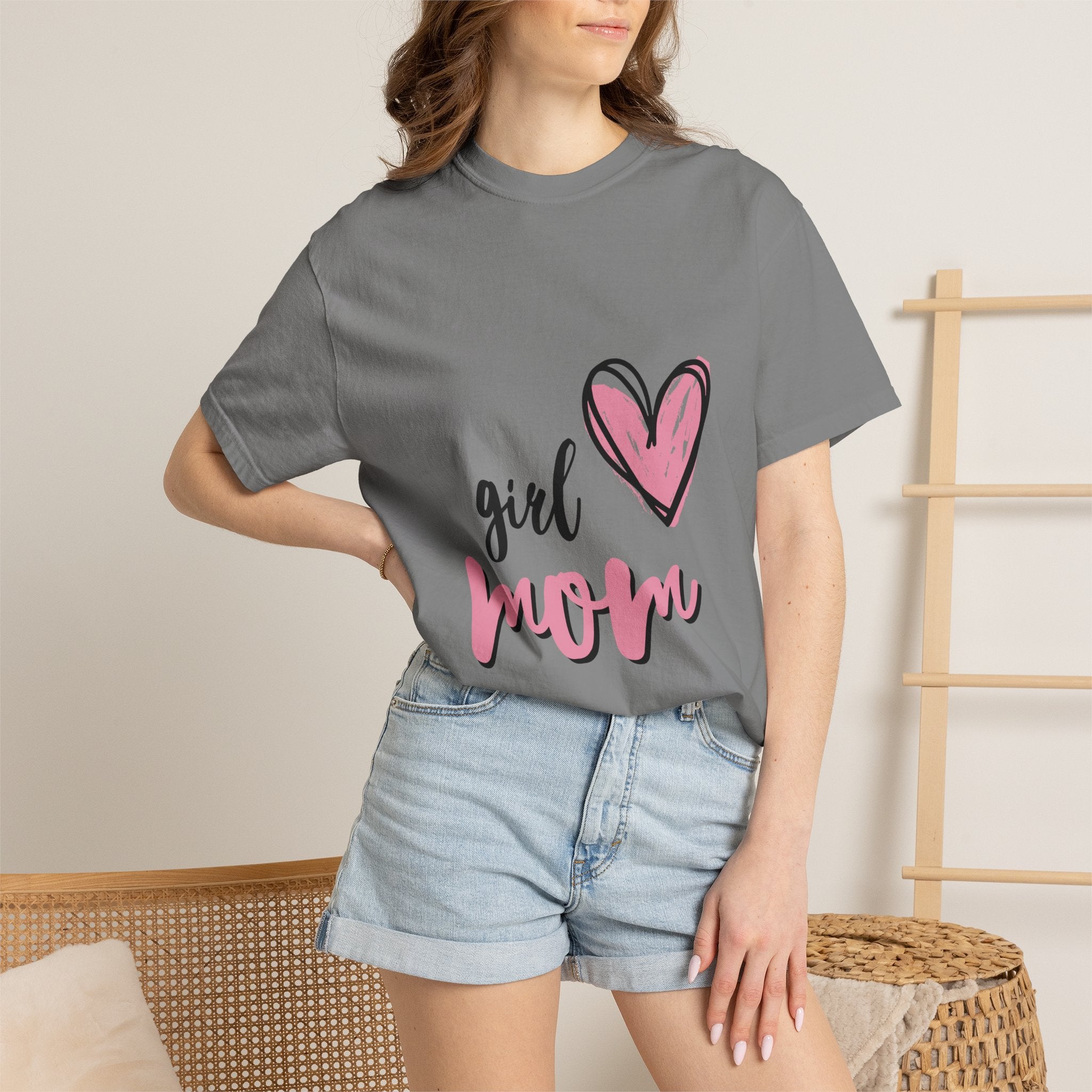 Girl Mom T-Shirt — Pink Heart Mom Shirt for New & Proud Mothers