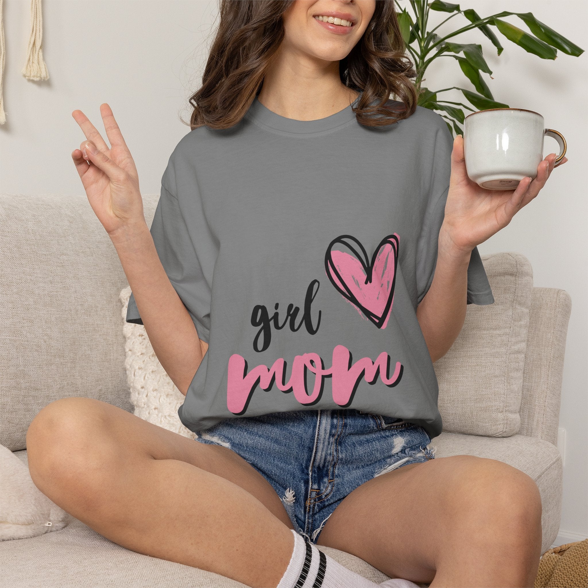Girl Mom T-Shirt — Pink Heart Mom Shirt for New & Proud Mothers