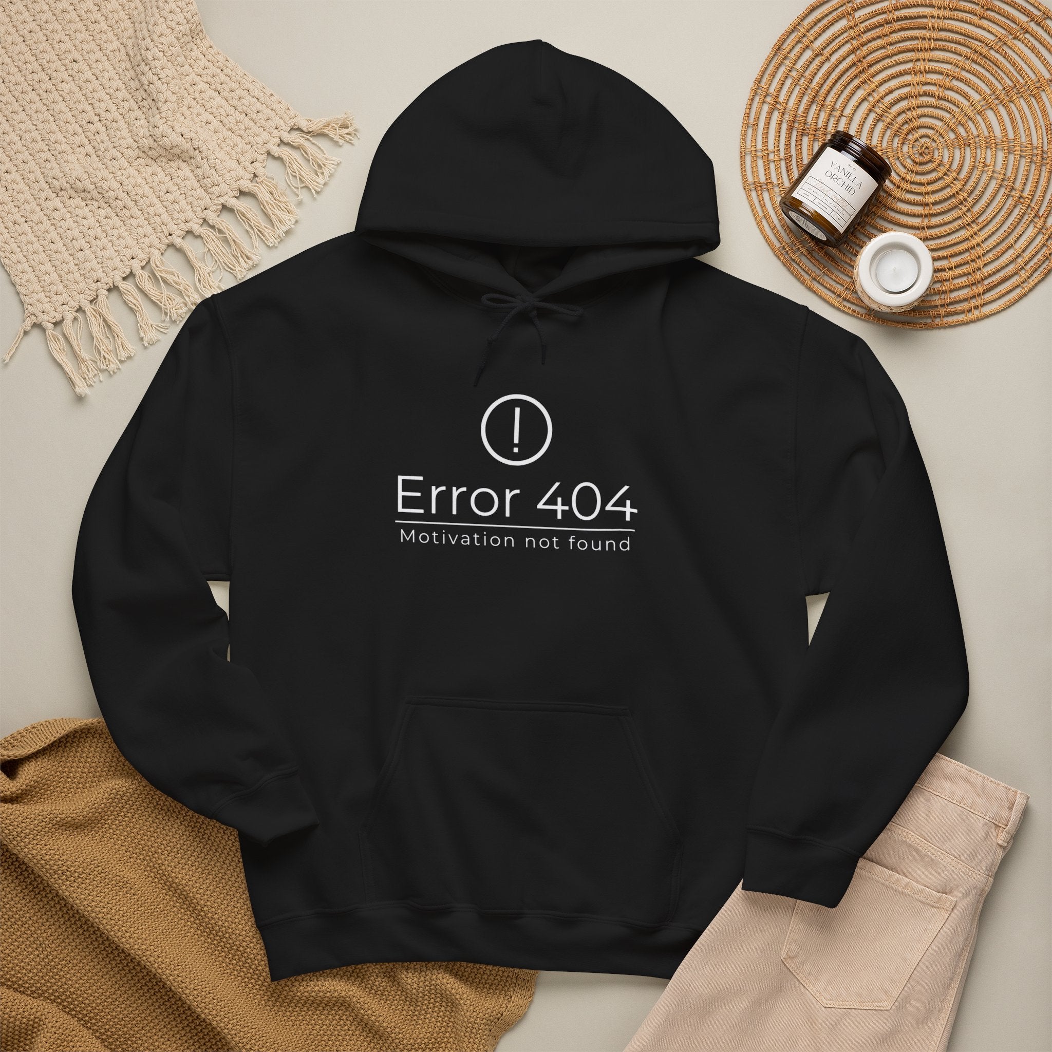 Error 404 "Motivation Not Found" Hoodie — Funny Tech Sweatshirt for Programmers