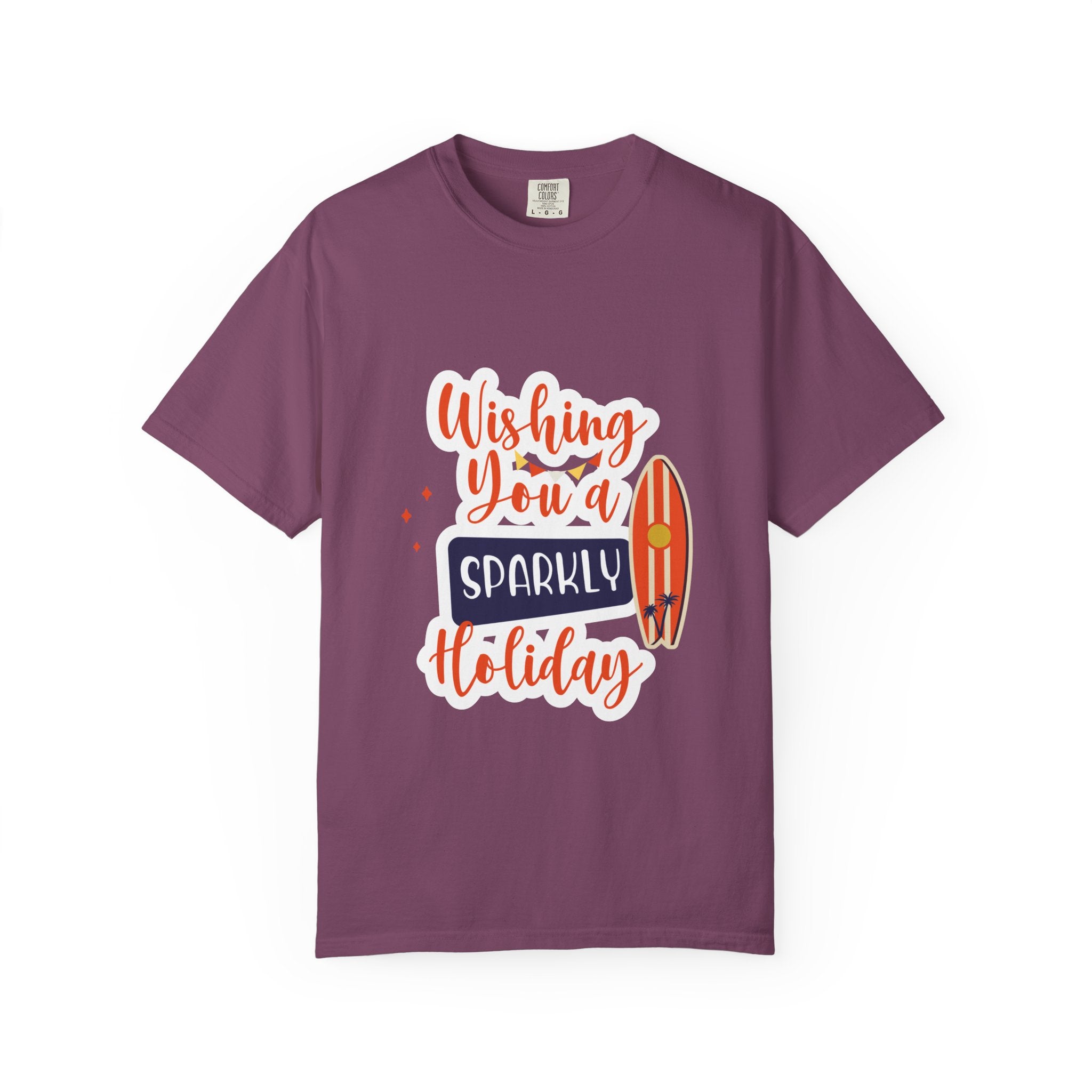 Holiday Surfboard T‑Shirt — "Wishing You a Sparkly Holiday" Beachy Christmas Tee