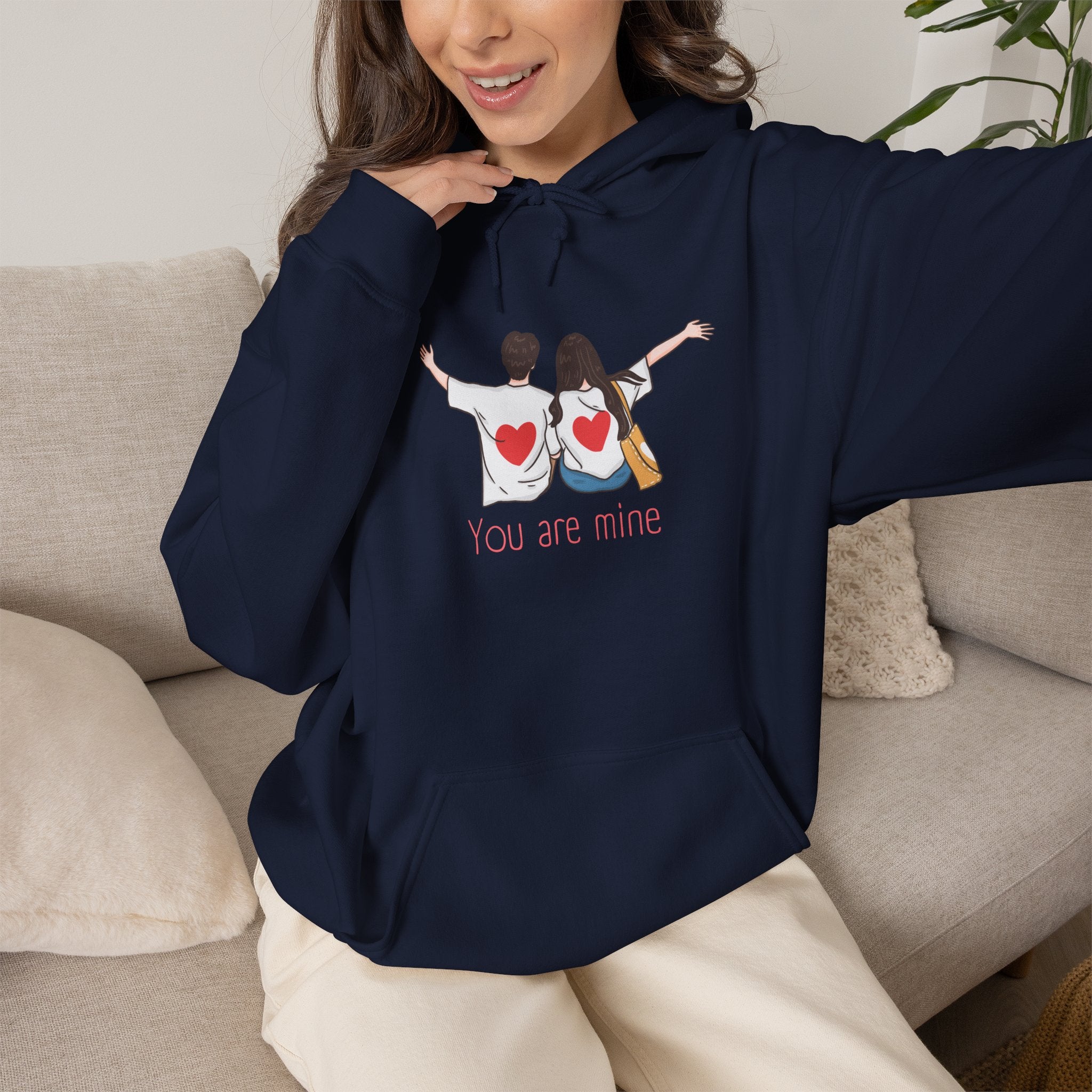 Cute Couples Hoodie — "You Are Mine" Matching Heart Back Design