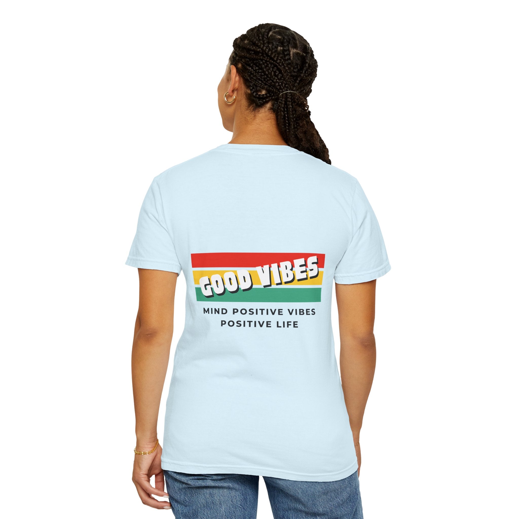 Good Vibes T-Shirt — Retro Stripes “Mind Positive Vibes, Positive Life”