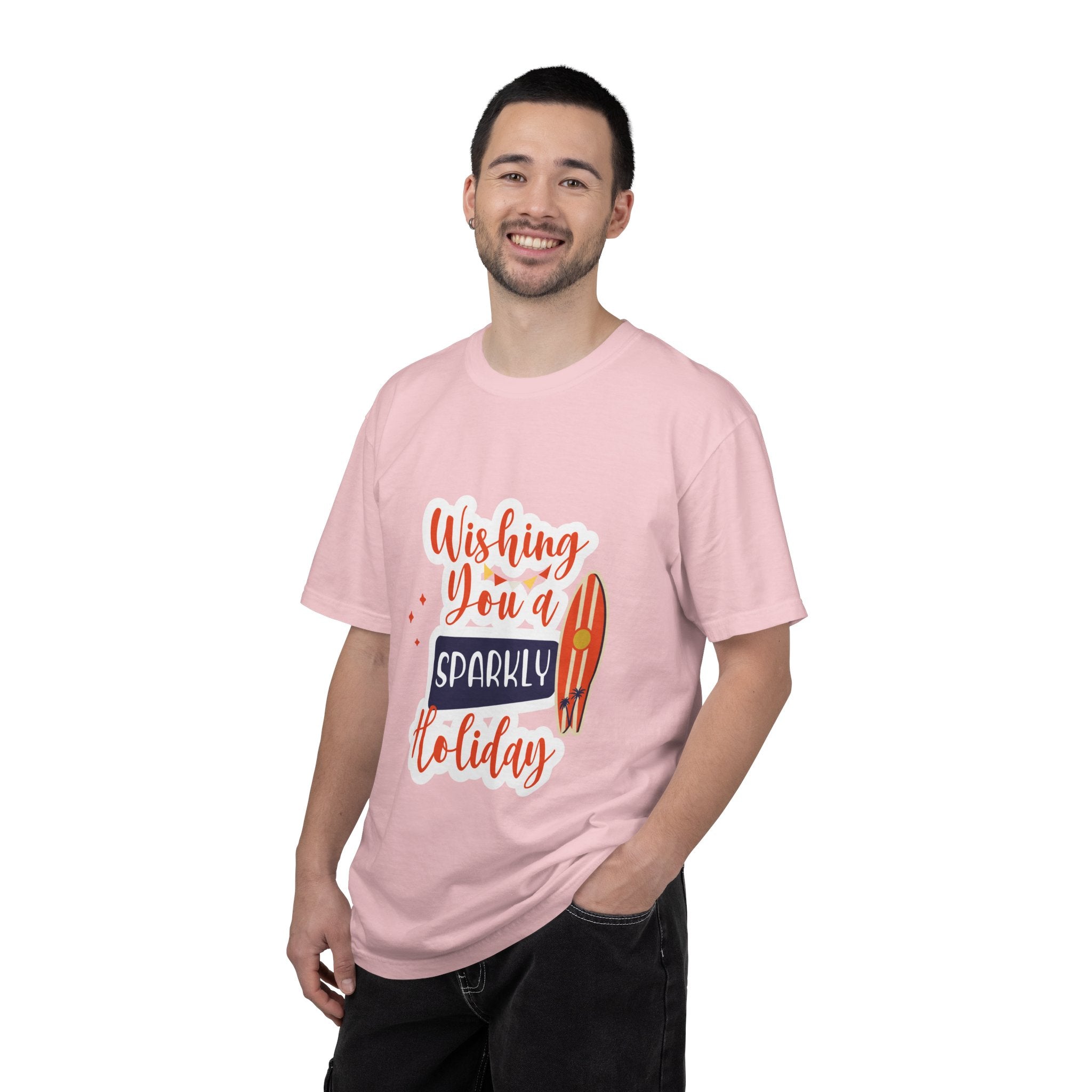Holiday Surfboard T‑Shirt — "Wishing You a Sparkly Holiday" Beachy Christmas Tee