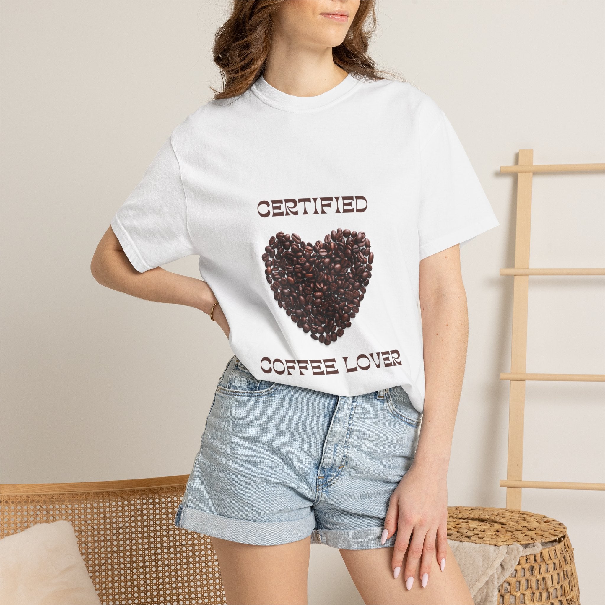 T-Shirt — "Certified Coffee Lover" Heart of Coffee Beans