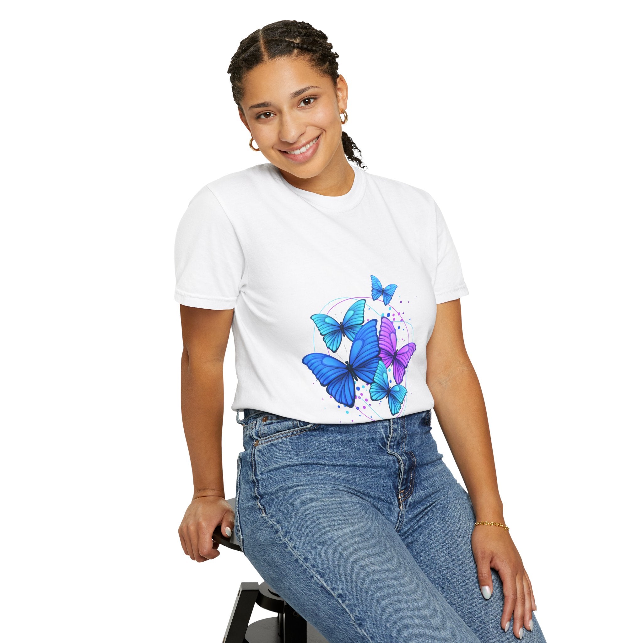 Butterfly Cluster T‑Shirt — Blue & Purple Wings Graphic Tee
