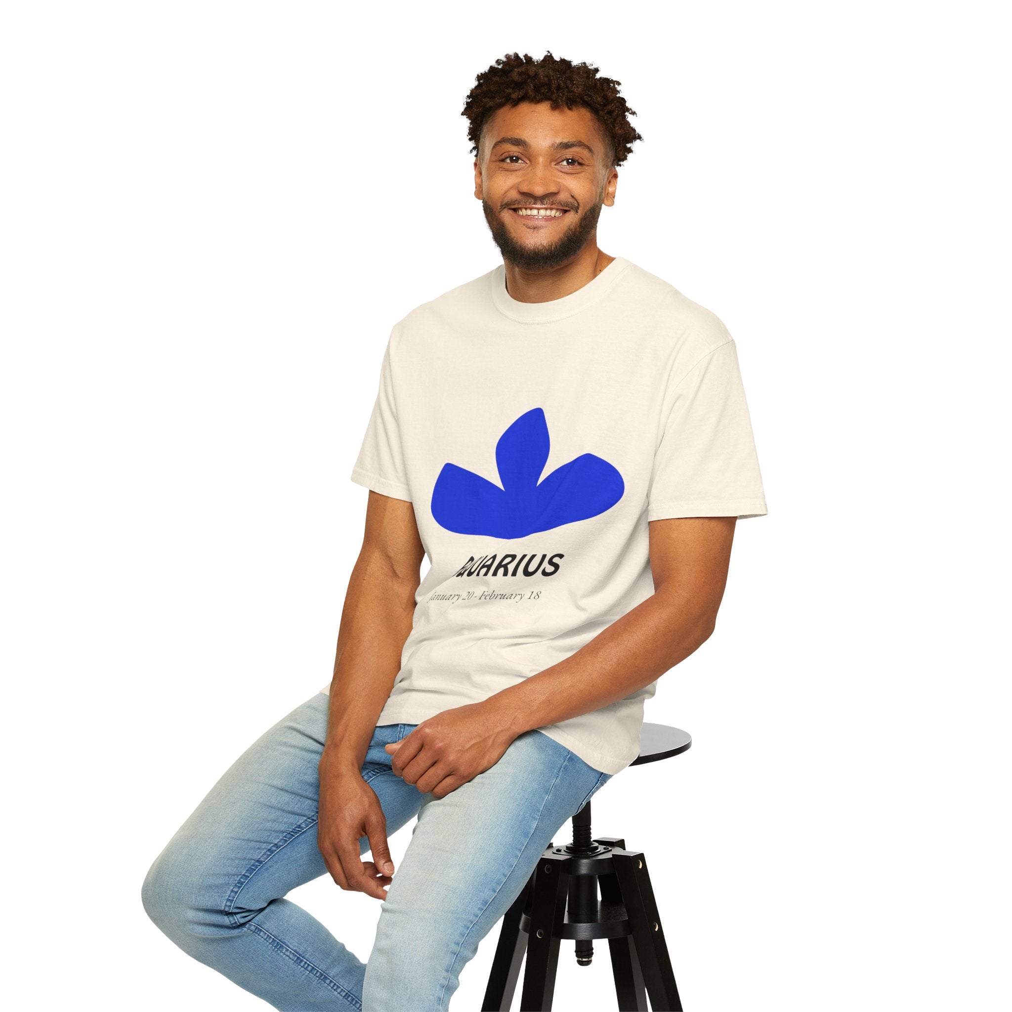 Aquarius Zodiac T-Shirt — Bold Blue Symbol, January 20–February 18 Astrology Tee