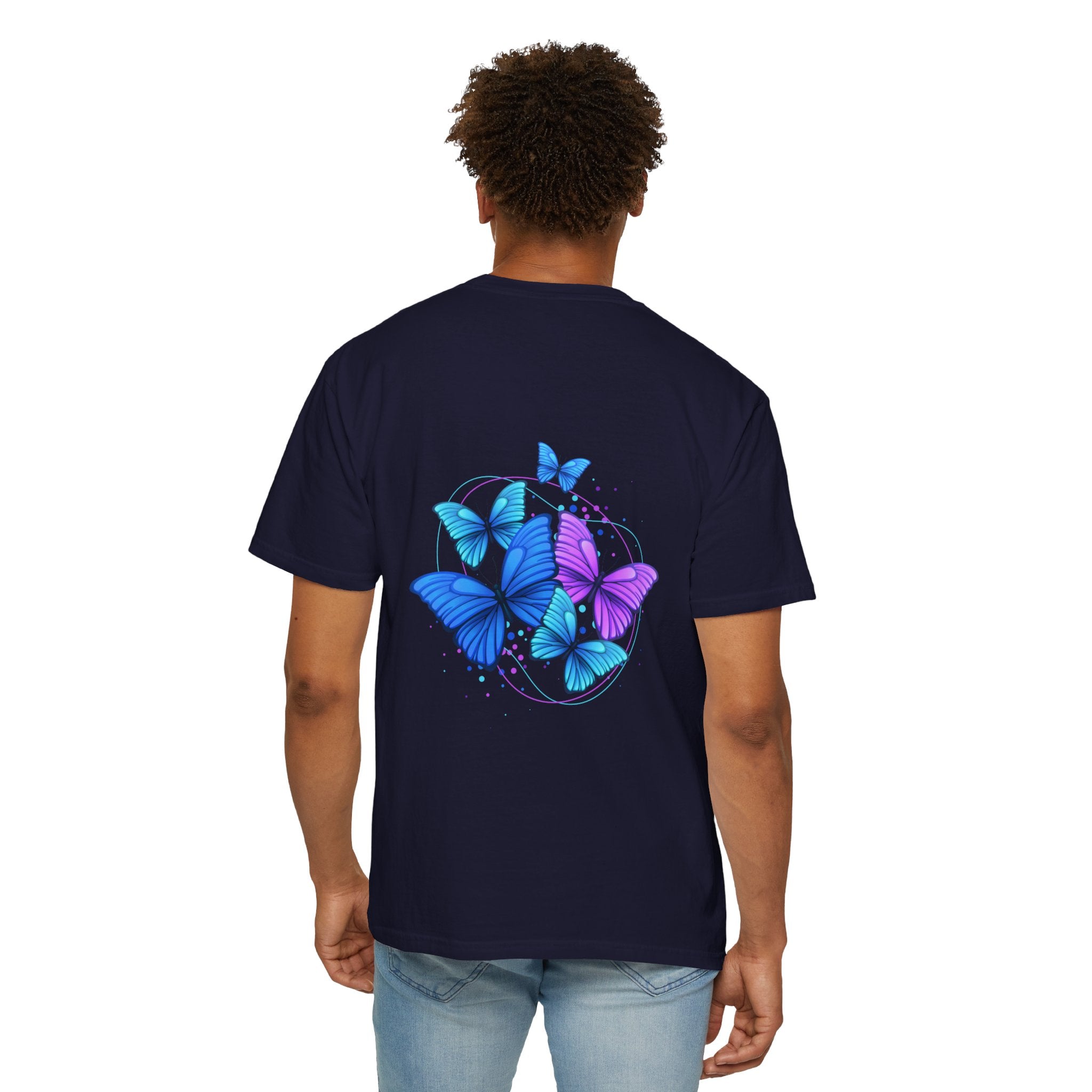 Butterfly Cluster T‑Shirt — Blue & Purple Wings Graphic Tee