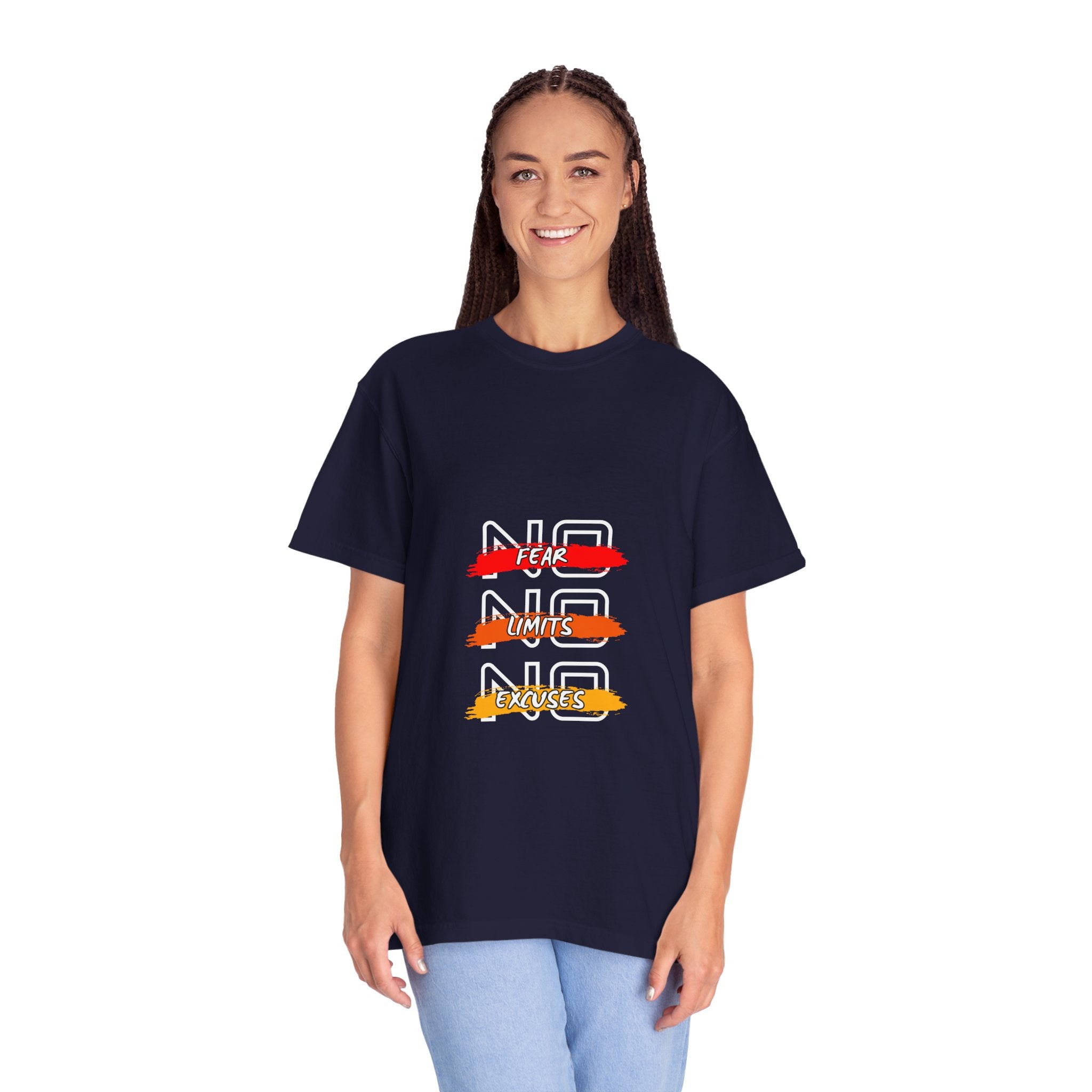 T-Shirt — "No Fear, No Limits, No Excuses" Motivational Graphic Tee