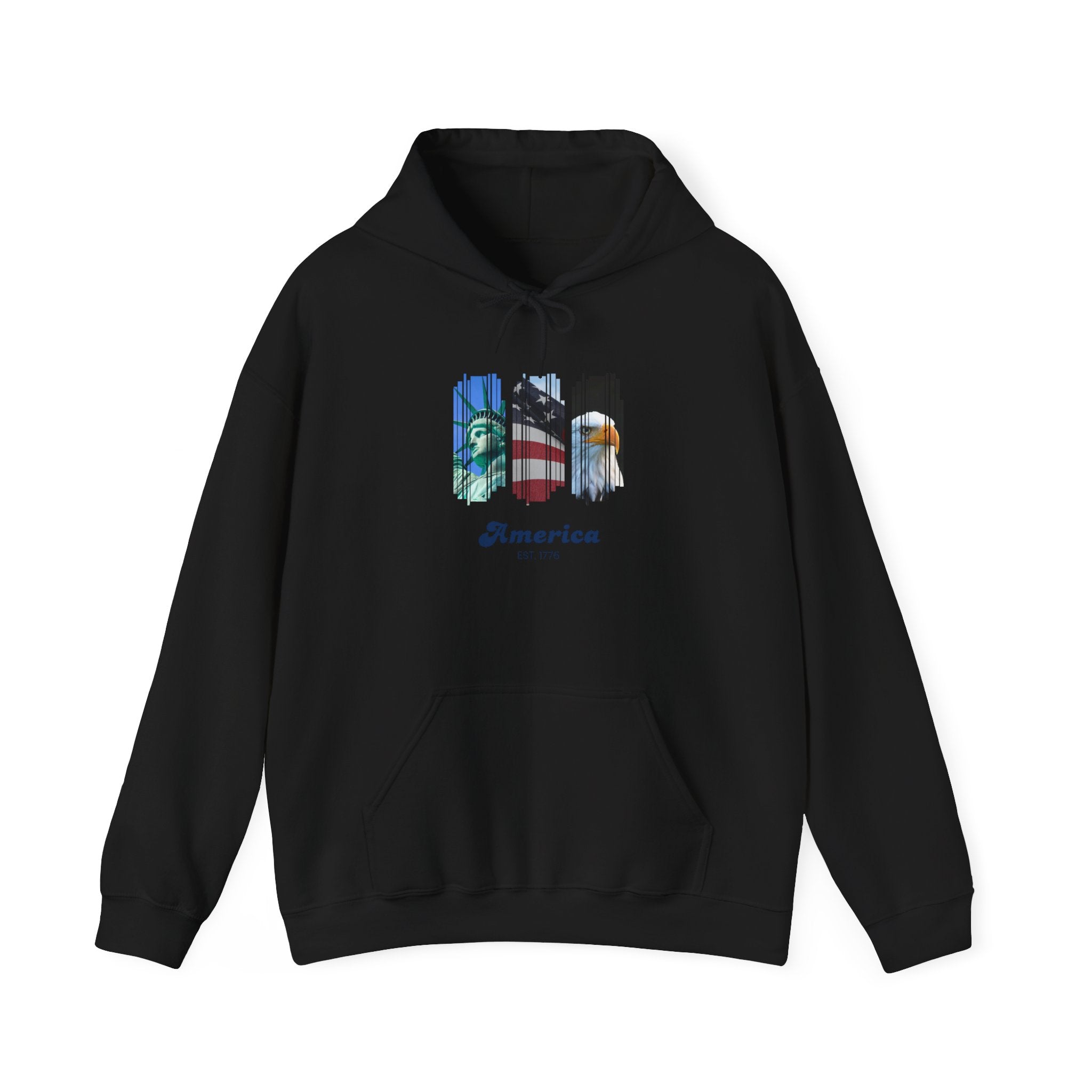 Patriotic America Hoodie – Eagle, Flag & Statue of Liberty Graphic Sweatshirt