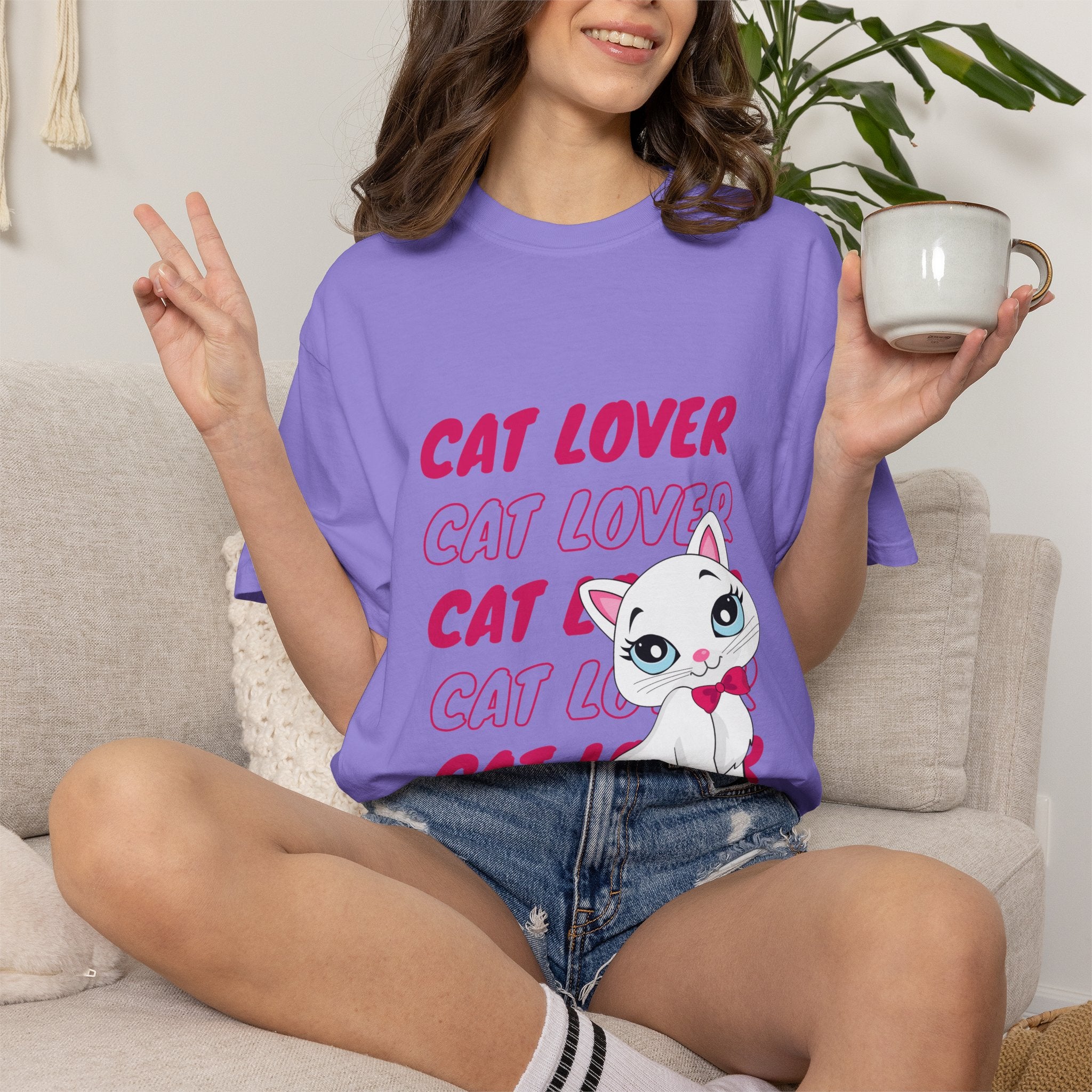 Cat Lover T-Shirt — Cute White Kitten Graphic Tee for Cat Moms & Fans