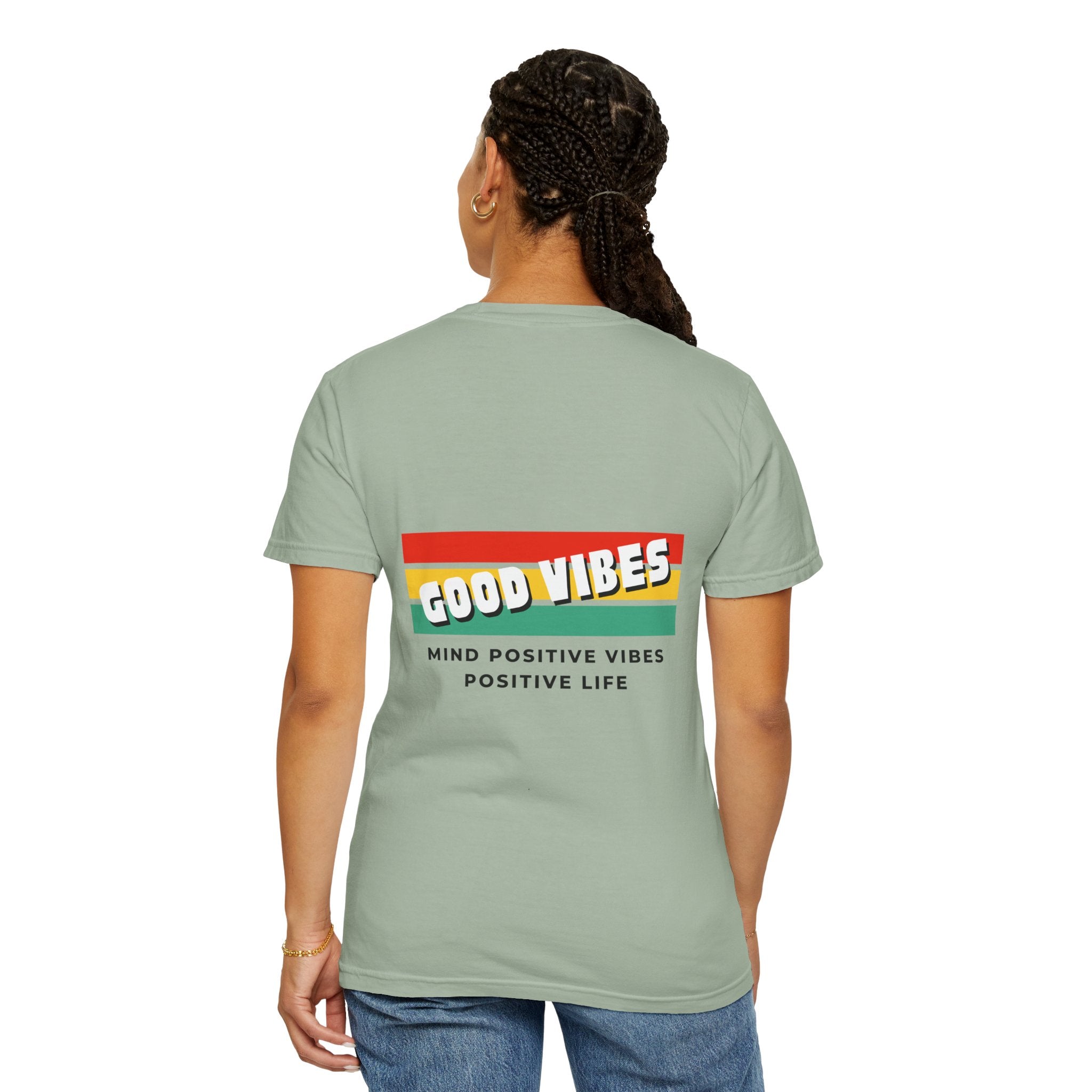 Good Vibes T-Shirt — Retro Stripes “Mind Positive Vibes, Positive Life”