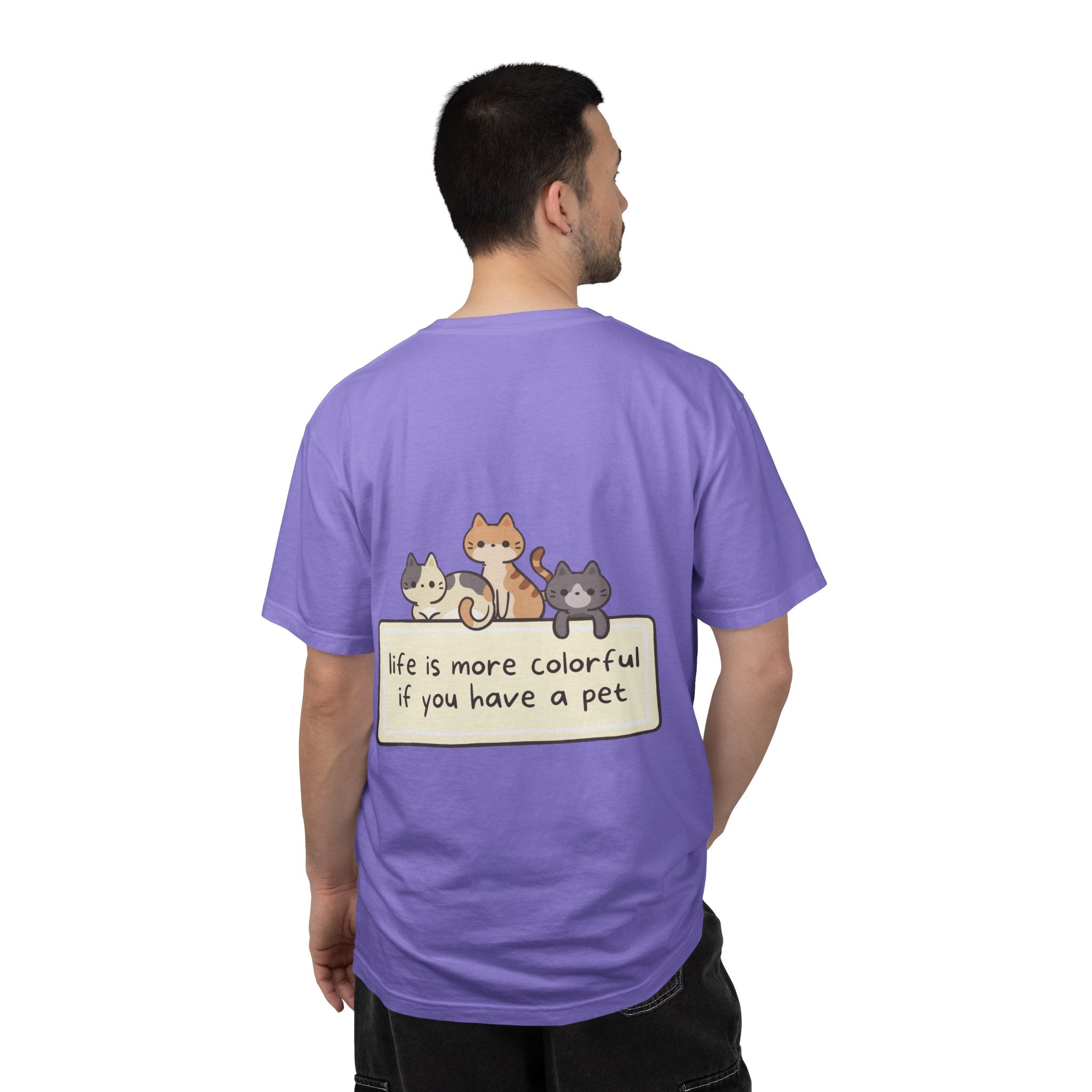 Pet Lover T-Shirt — "Life is More Colorful if You Have a Pet" Cute Cat Illustration