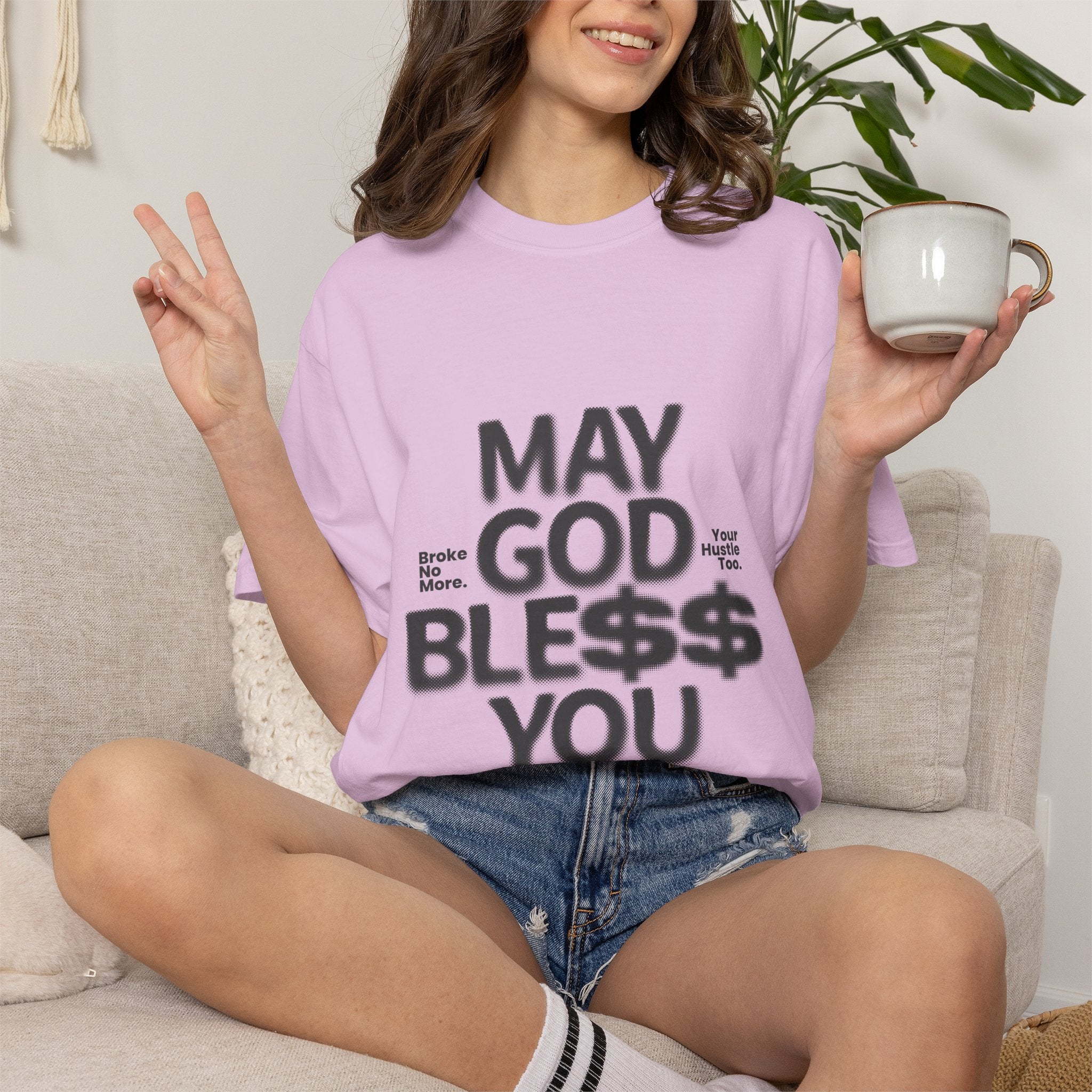 May God Bless You T-Shirt — Graphic Prayer Tee with Dollar Sign Design