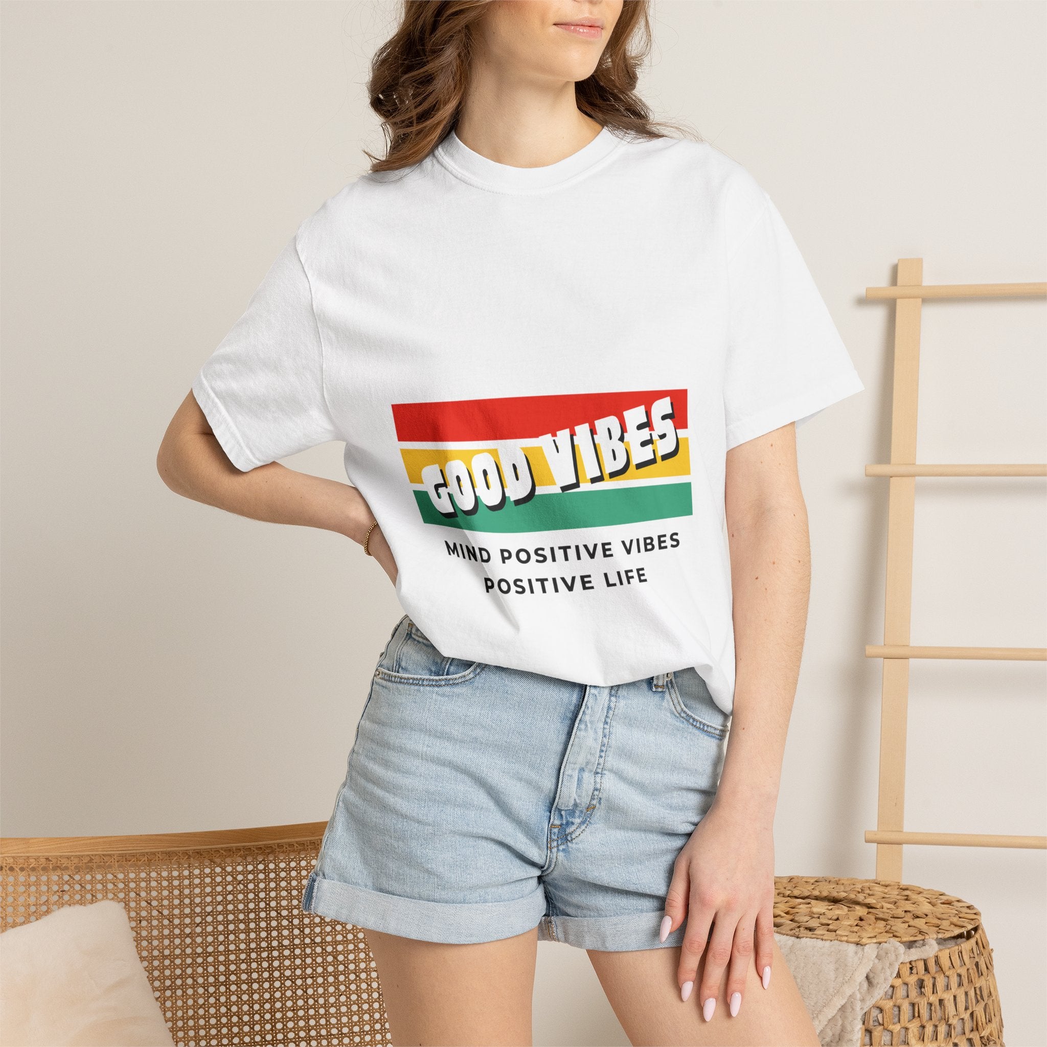 Good Vibes T-Shirt — Retro Stripes “Mind Positive Vibes, Positive Life”