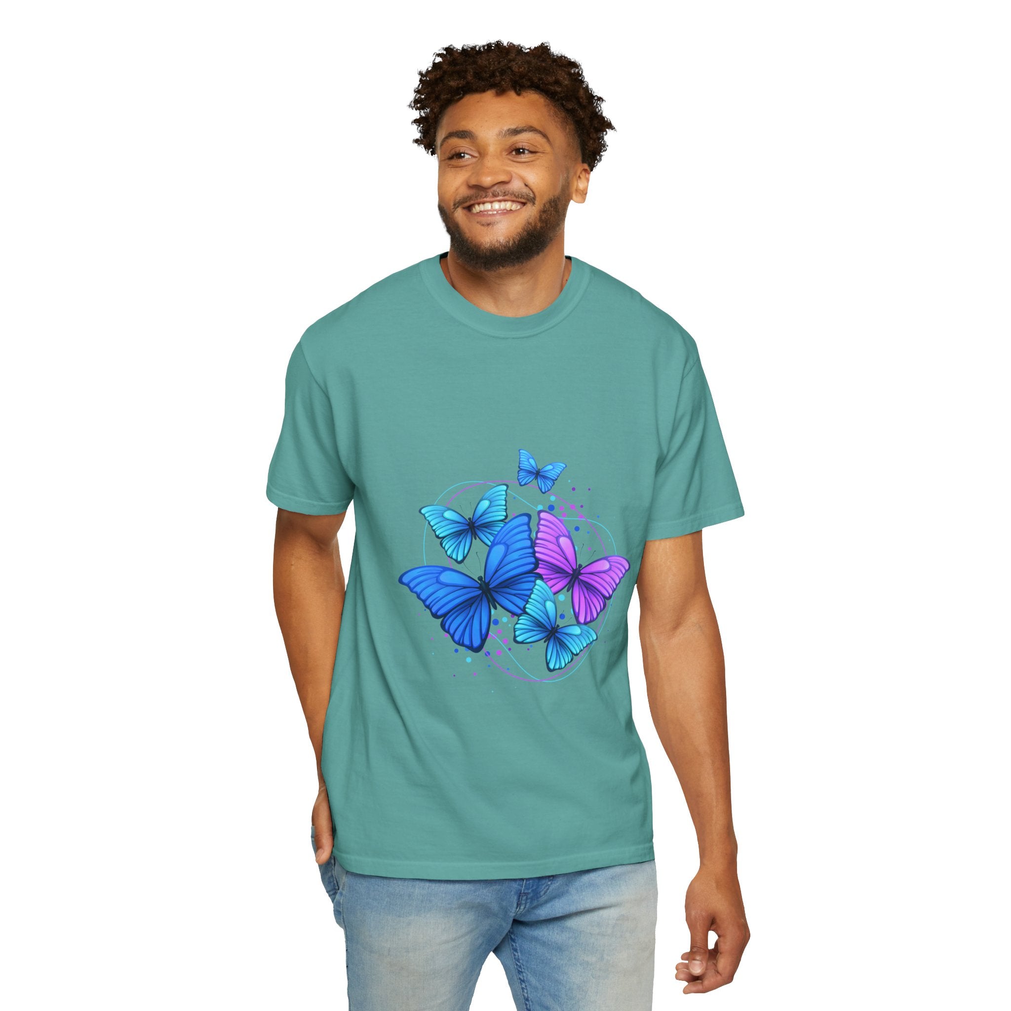 Butterfly Cluster T‑Shirt — Blue & Purple Wings Graphic Tee