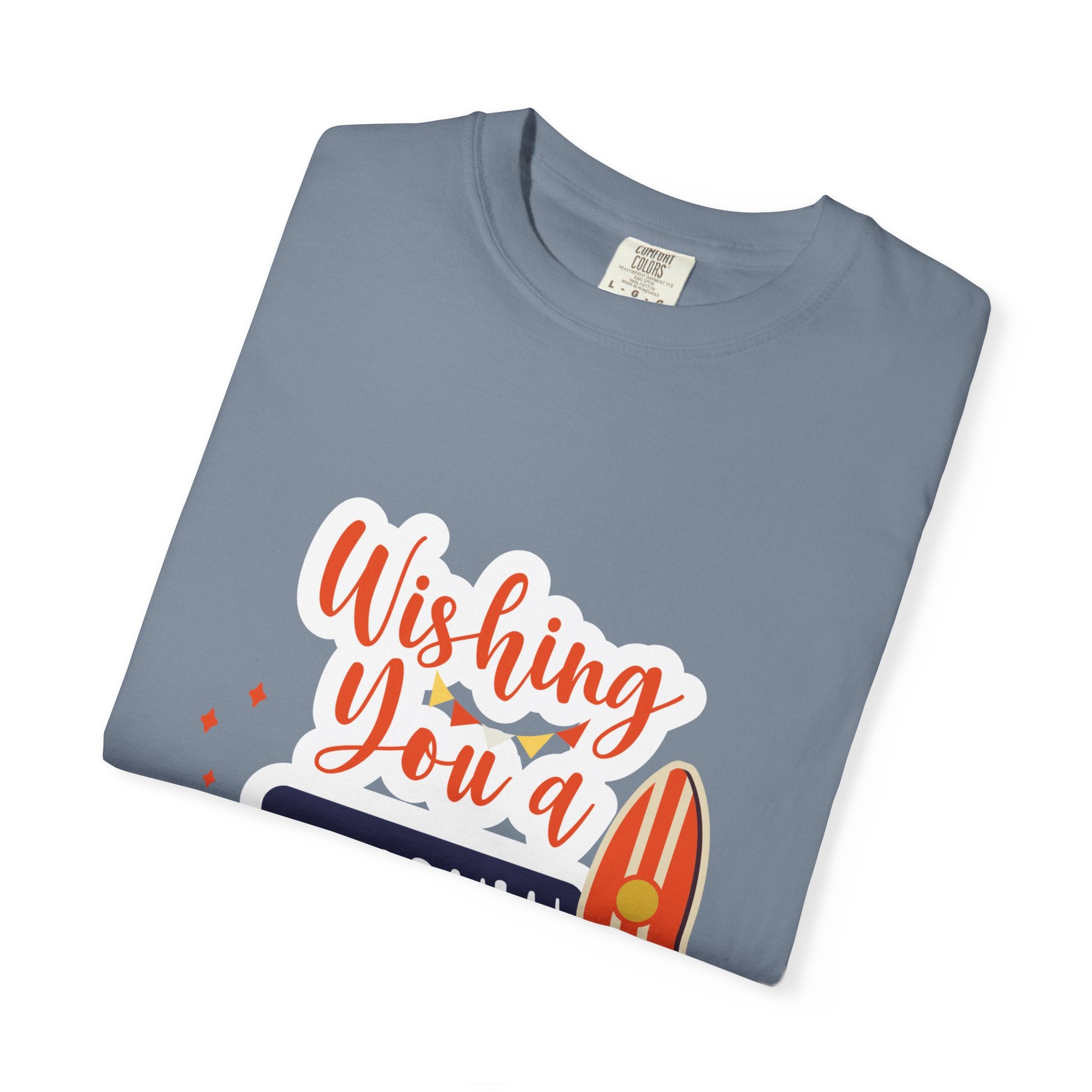 Holiday Surfboard T‑Shirt — "Wishing You a Sparkly Holiday" Beachy Christmas Tee