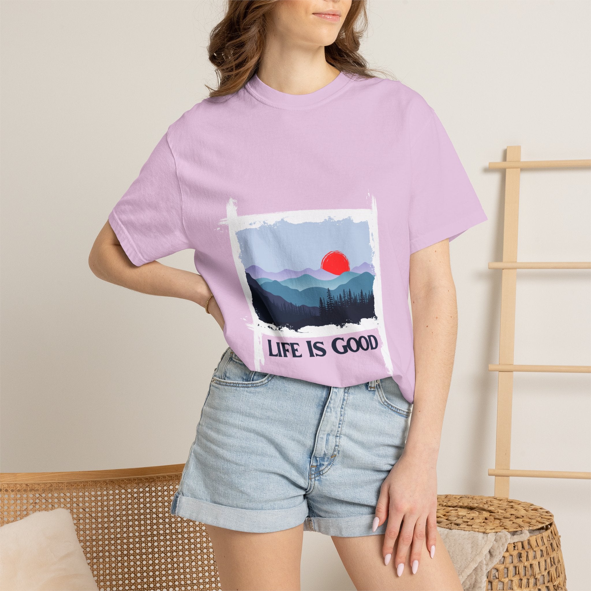 Life Is Good Mountain T-Shirt — Scenic Sunrise Graphic Tee