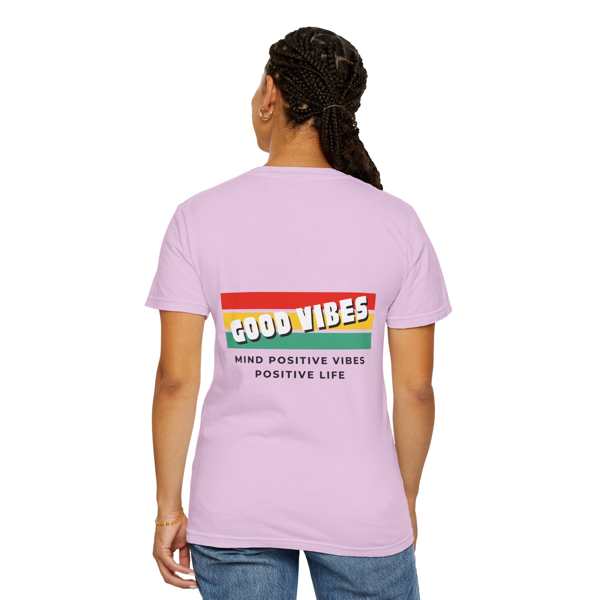 Good Vibes T-Shirt — Retro Stripes “Mind Positive Vibes, Positive Life”