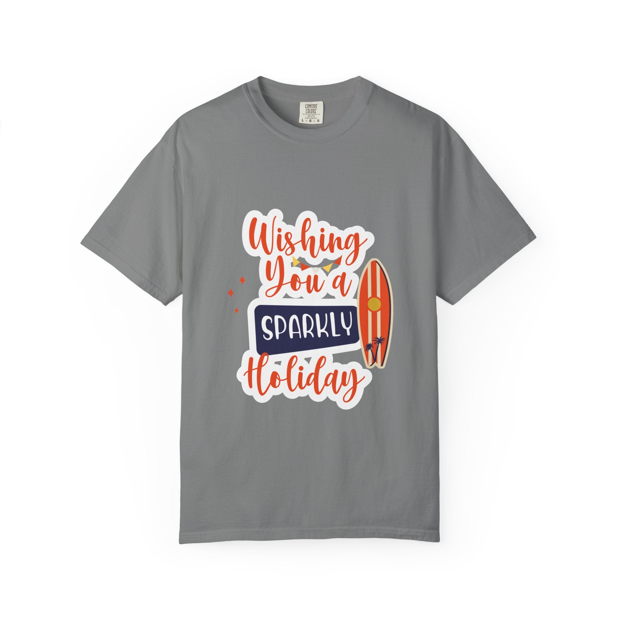 Holiday Surfboard T‑Shirt — "Wishing You a Sparkly Holiday" Beachy Christmas Tee